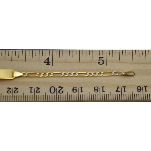 REAL 10K Yellow Gold 5.5" Figaro ID baby Childrens Bracelet + Engraving 1.8 gr - Picture 3 of 5